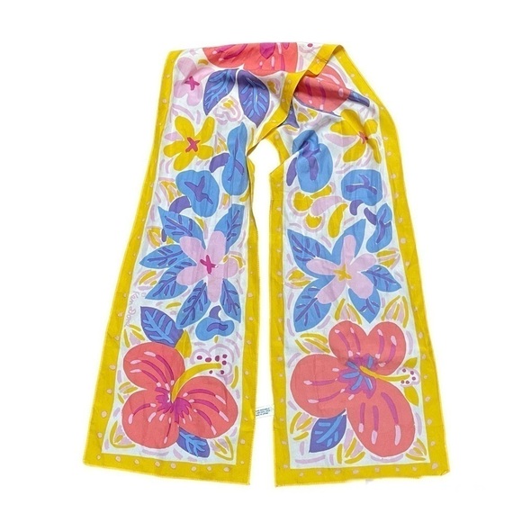 Ken Done Accessories - KEN DONE '80s "Tropical Flowers" Yellow/Orange Scarf Collectors Item